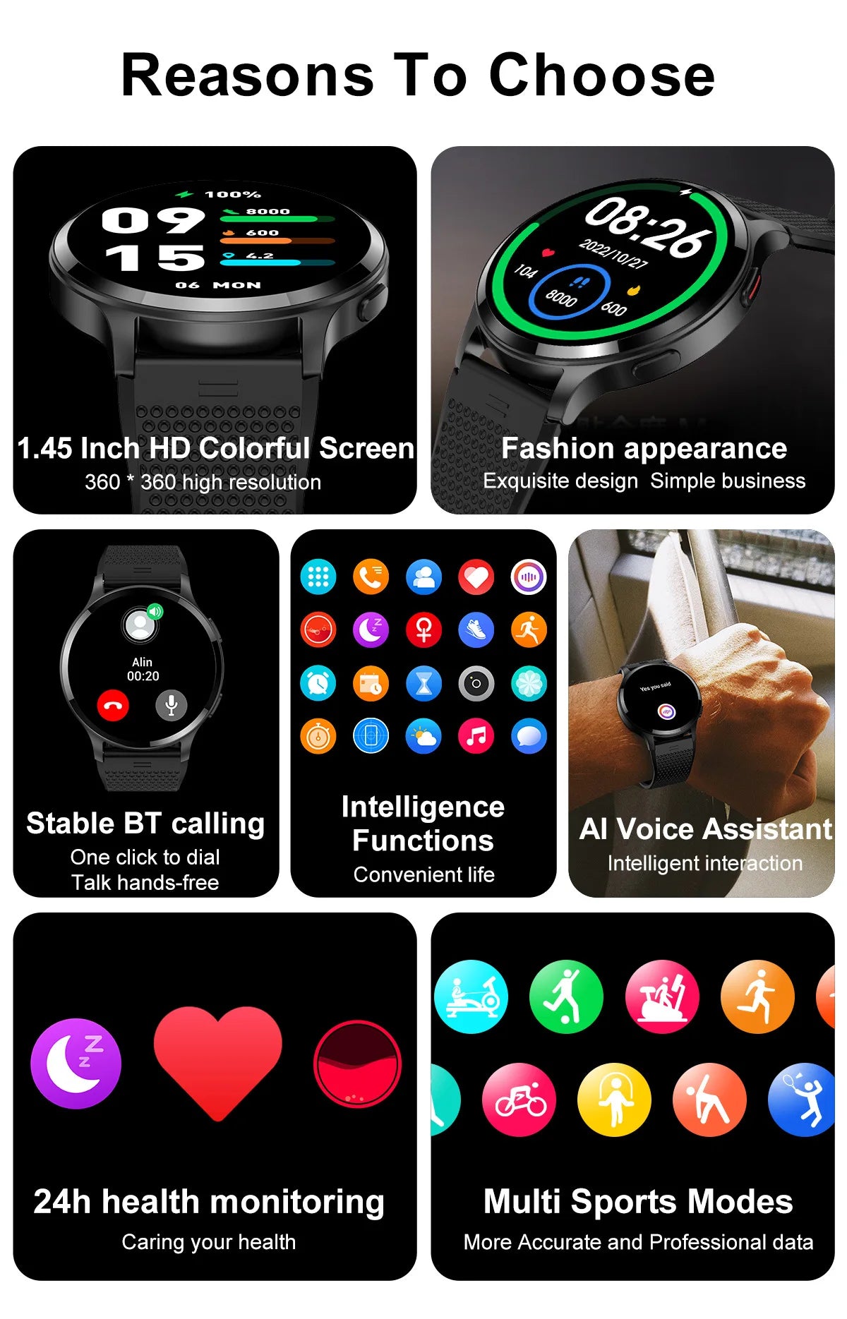 2024 Bluetooth Smart Watch Men Custom Dial IP68 Digital Outdoor Sports Fitness Tracker Health Monitor 1.45" BT Call Smartwatch