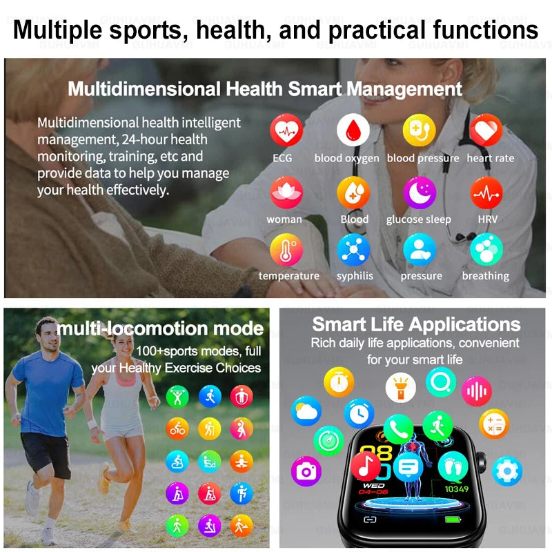 2024 New ECG+PPG Bluetooth Call Smartwatch Non-invasive Blood Glucose Men Full Touch Screen Sport Fitness Tracker Smart Watches