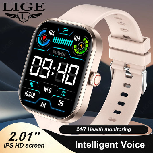 LIGE Smart Watch Women 2.01'' IPS HD Wireless Call 230mAh Large Battery Sports Watches Blood Oxygen Monitor Men Smartwatch 2024