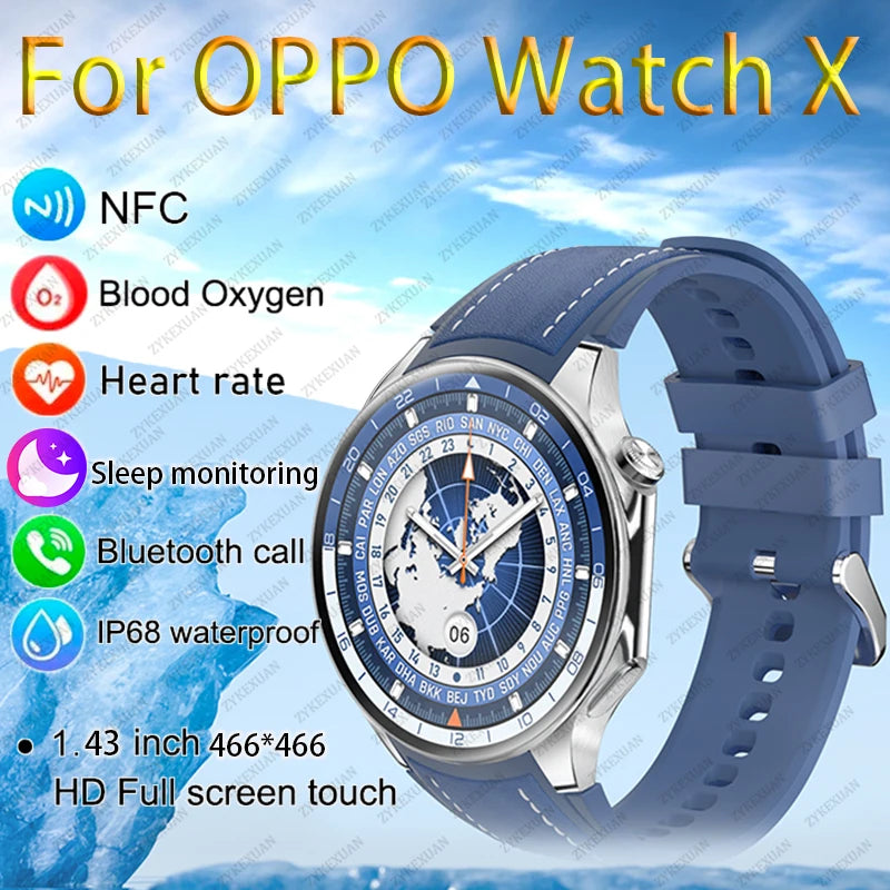 2024 New For OPPO New Watch X Smart Watch Man's AMOLED 466*466 HD Screen BT Call Men Watch Compass GPS NFC Heart rate Smartwatch