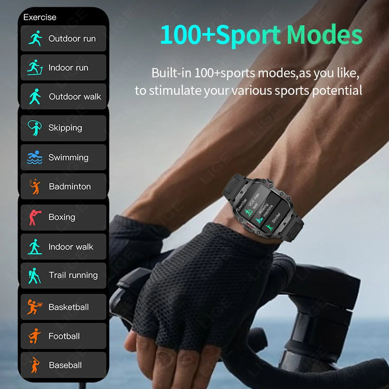 LIGE 2024 Men Smartwatch Bluetooth Call SOS Sport Watch Voice Assistant 3ATM IP68 Waterproof Smart Watches Men Relogio Masculino