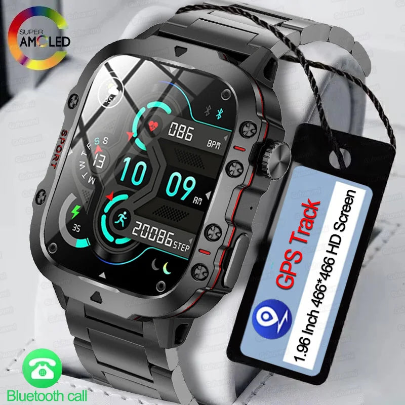 2024 New GPS SmartWatch Men 1.96-Inch 466*466 Ultra HD AMOLED Screen Bluetooth Call 50ATM Waterproof Outdoor Sport Smart Watches