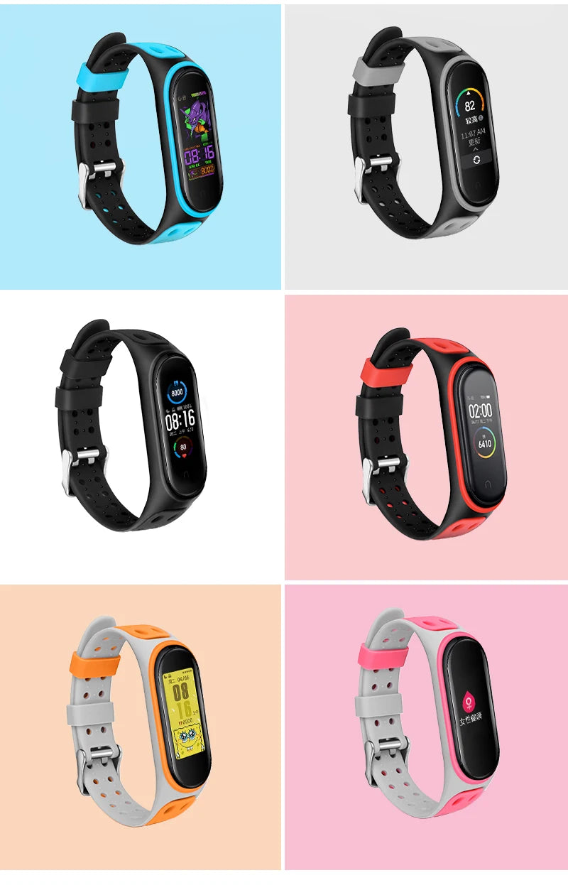 For Mi Band 3/4/5/6/7 Two Color Silicone Strap Mi Band Replacement Silicone Smart Wristband Xiaomi Mi Band 4 5 6 7 Bracelet