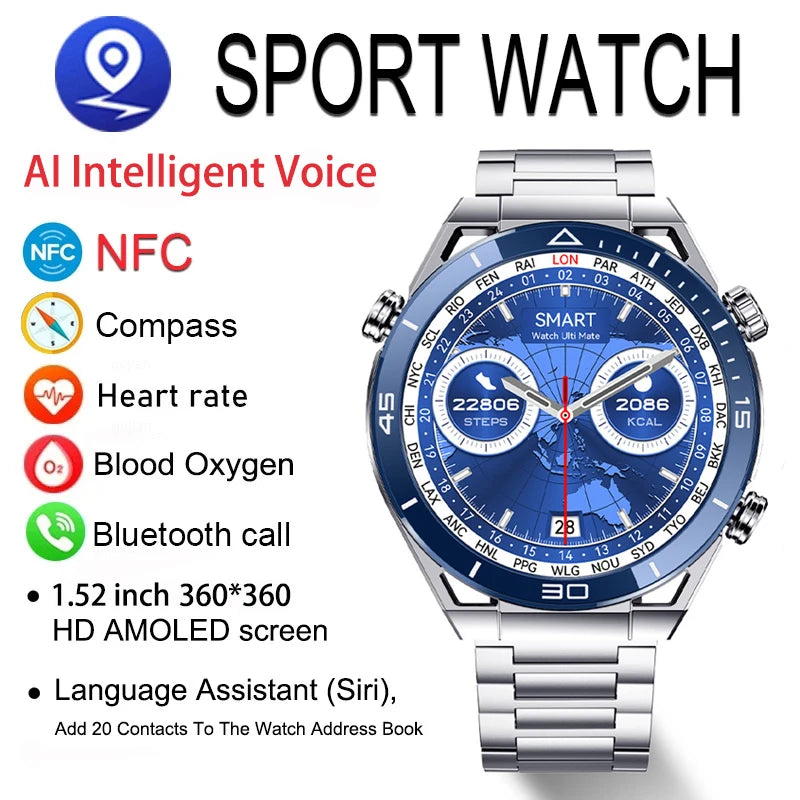 For Android ios Ultimate Smart Watches Men GPS Tracker Motion Fitness Watches ECG+PPG Bluetooth Call Smartwatch Man 2024 New