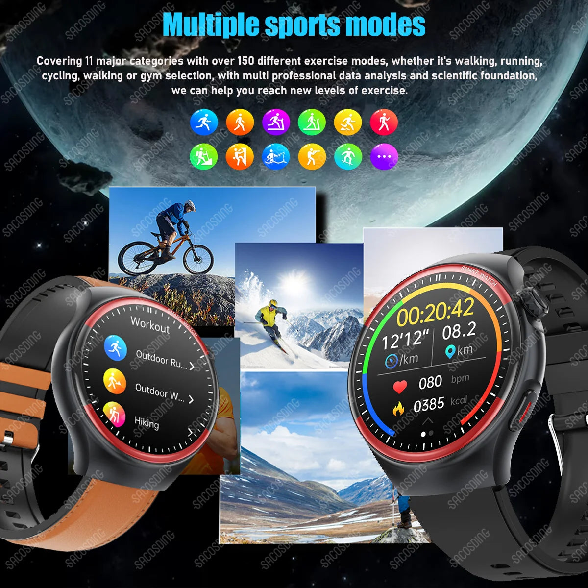 2024 Smart Watch Men Super Retina Screen Bluetooth Calling Health Monitor Temperature Smartwatch 530mAh Fitness Tracker NFC SOS