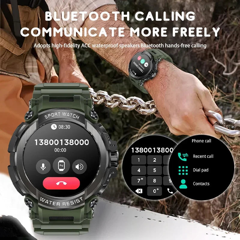 2024 New Durable Military Smartwatch Heart Rate Monitor 600mAh Battery Bluetooth Call Men Outdoor Smart Watch for Xiaomi Android