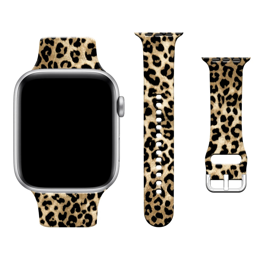 Leopard Silicone Strap for Apple Watch Band 45mm 41mm 49mm 44mm Bracelet for IWatch Series Ultra 9 8 7 6 5 4 3 SE 42mm 40mm 38mm