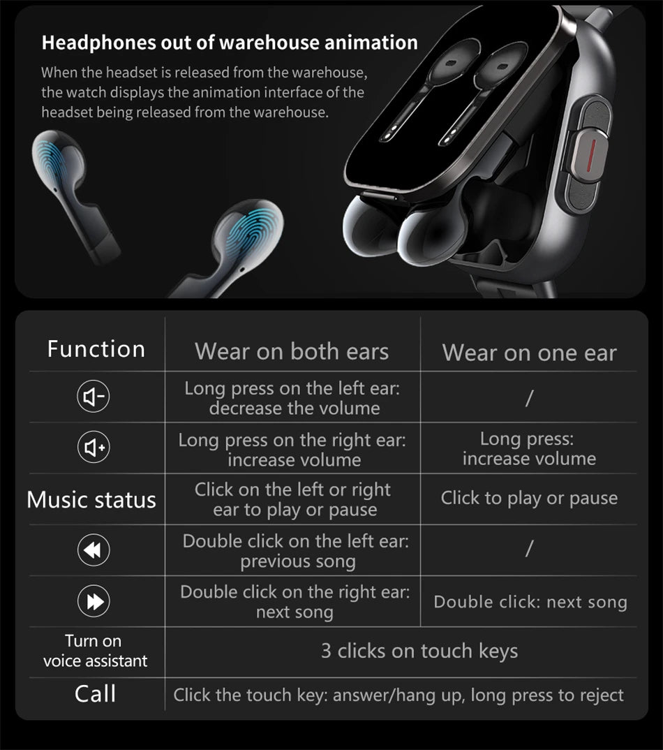 2024 New Smartwatch Earbuds 2 in 1 Wireless Bluetooth TWS Earphones Headset Call Waterproof Blood Pressure Sports Men Women Gift