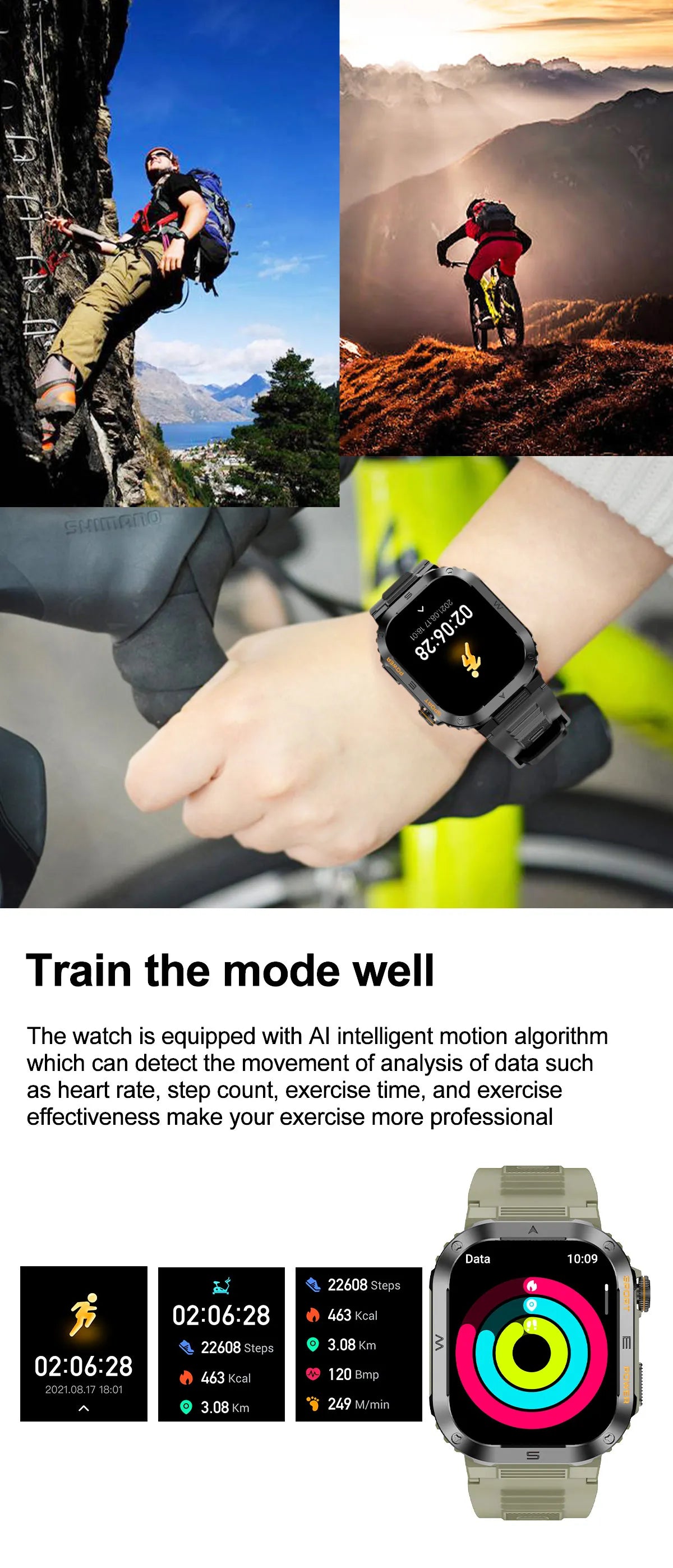 2024 New outdoor smartwatch for men BT Call 2.01 inch Heart rate monitor sleep tracker watches 100+ sports mode fitness watches