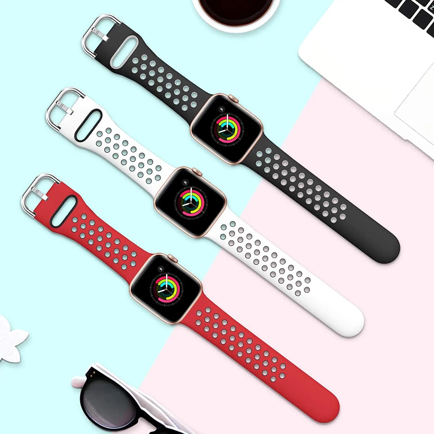 Silicone strap For Apple Watch Band 49mm 45mm 41mm 44mm 40mm 42mm38mm Sports Breathable Bracelet For iWatch Ultra 8 7 6 5 4 3 SE