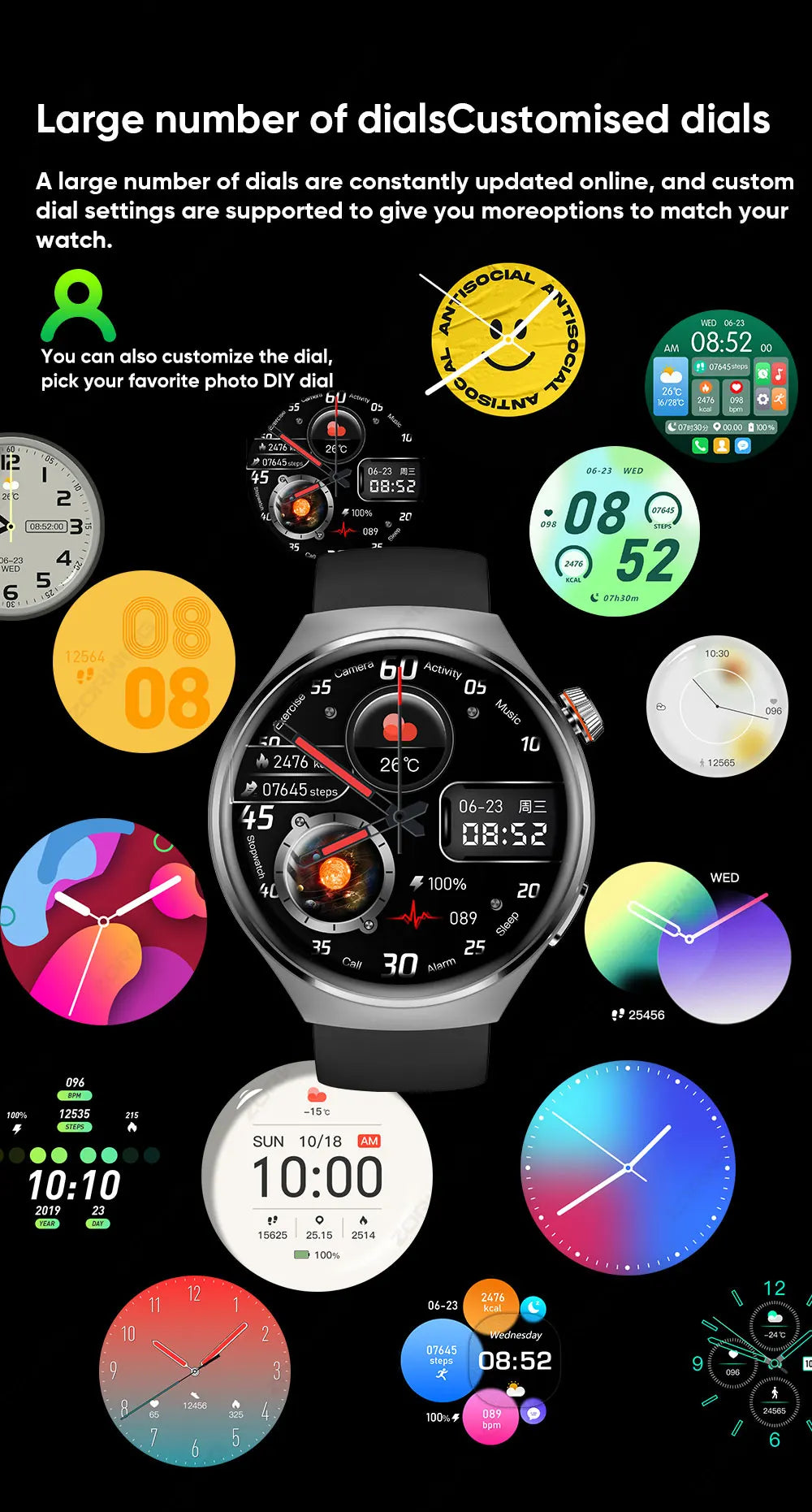 MT26 AMOLED Smart Watch Men Women Bluetooth Call Always on Display Heart rate Wireless Charging Smartwatch for Android IOS 2024