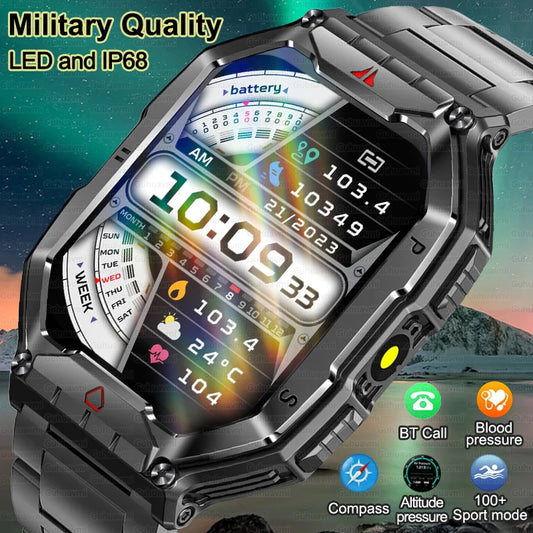 2024 New Outdoor Compass Smartwatch Men 650mAh Large Battery IP68 Waterproof AI Voice Assistant Bluetooth Call Smart Watch Men