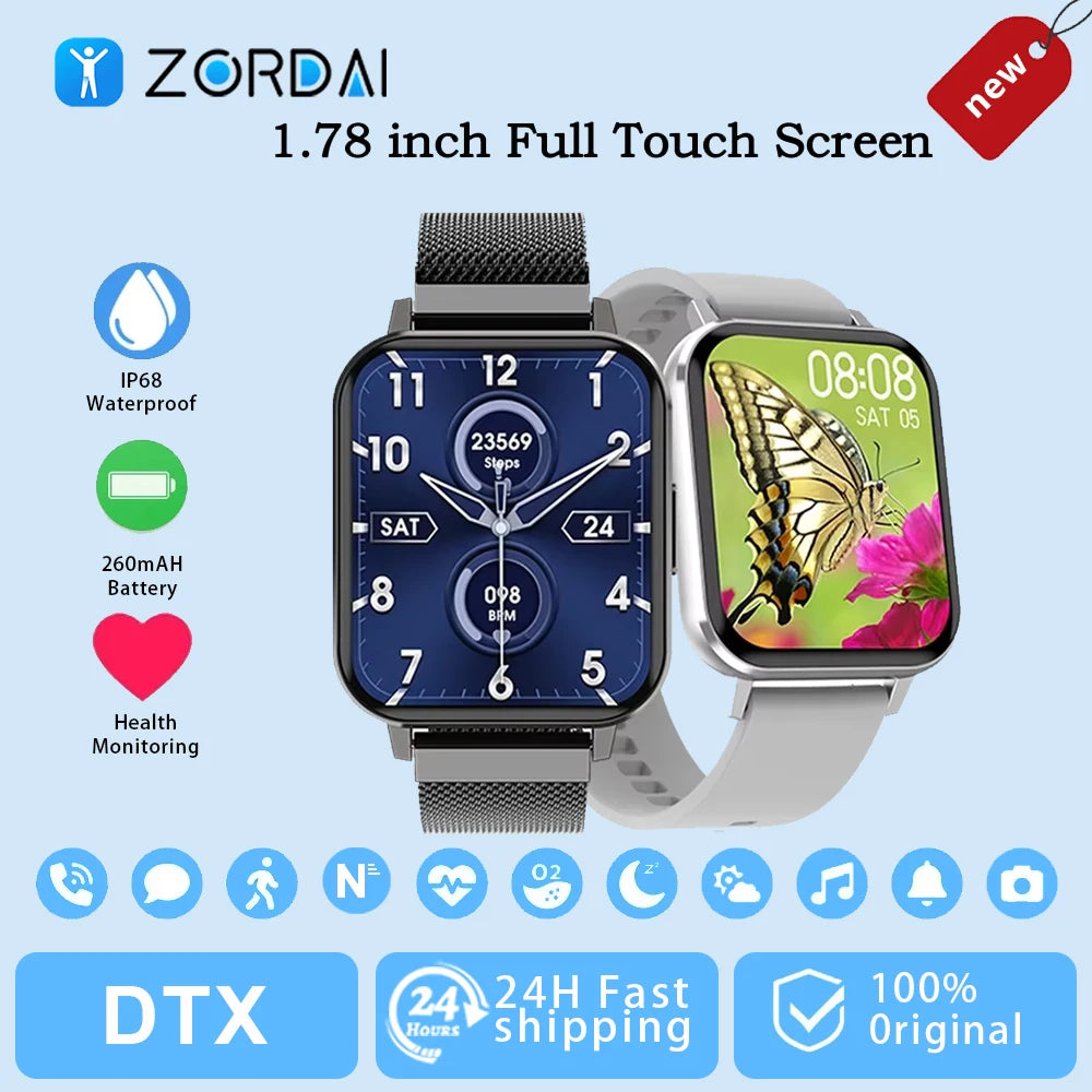 Zordai DTX 2024 New Smart Watch Men IP68 Waterproof Sport Bracelet Fitness Track 1.78 inch Smartwatch For Men Women For XIAOMI