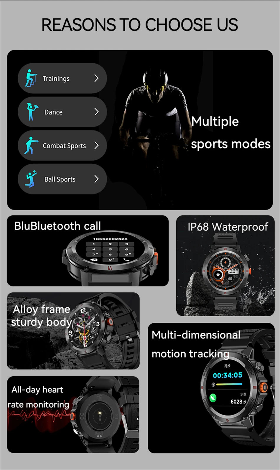 For HUAWEI Xiaomi 1.43" Flashlight Bluetooth Call Smart Watch Men Women GPS Sport Track IP68 Waterproof Smartwatch Man 2024 New