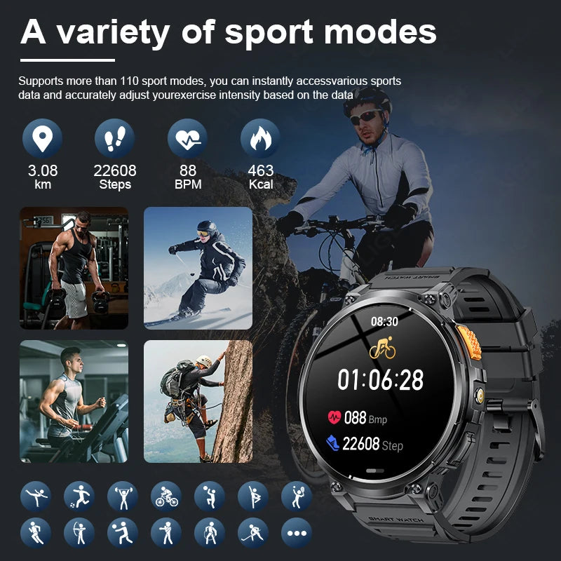 2024 Smart Watch Men 1.85'' Screen Outdoor Sport Heart Rate Flashlight Watch 730mAh Battery Waterproof Wireless Call Smartwatch