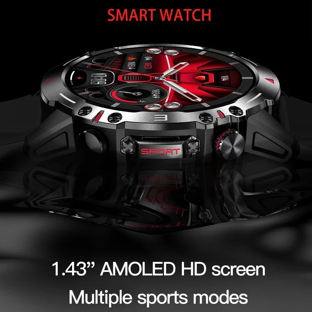 2024 New Original Rugged Military 410mAh Large Battery Men Smart Watch AMOLED Screen 100+ Sports Mode  Bluetooth Call Smartwatch