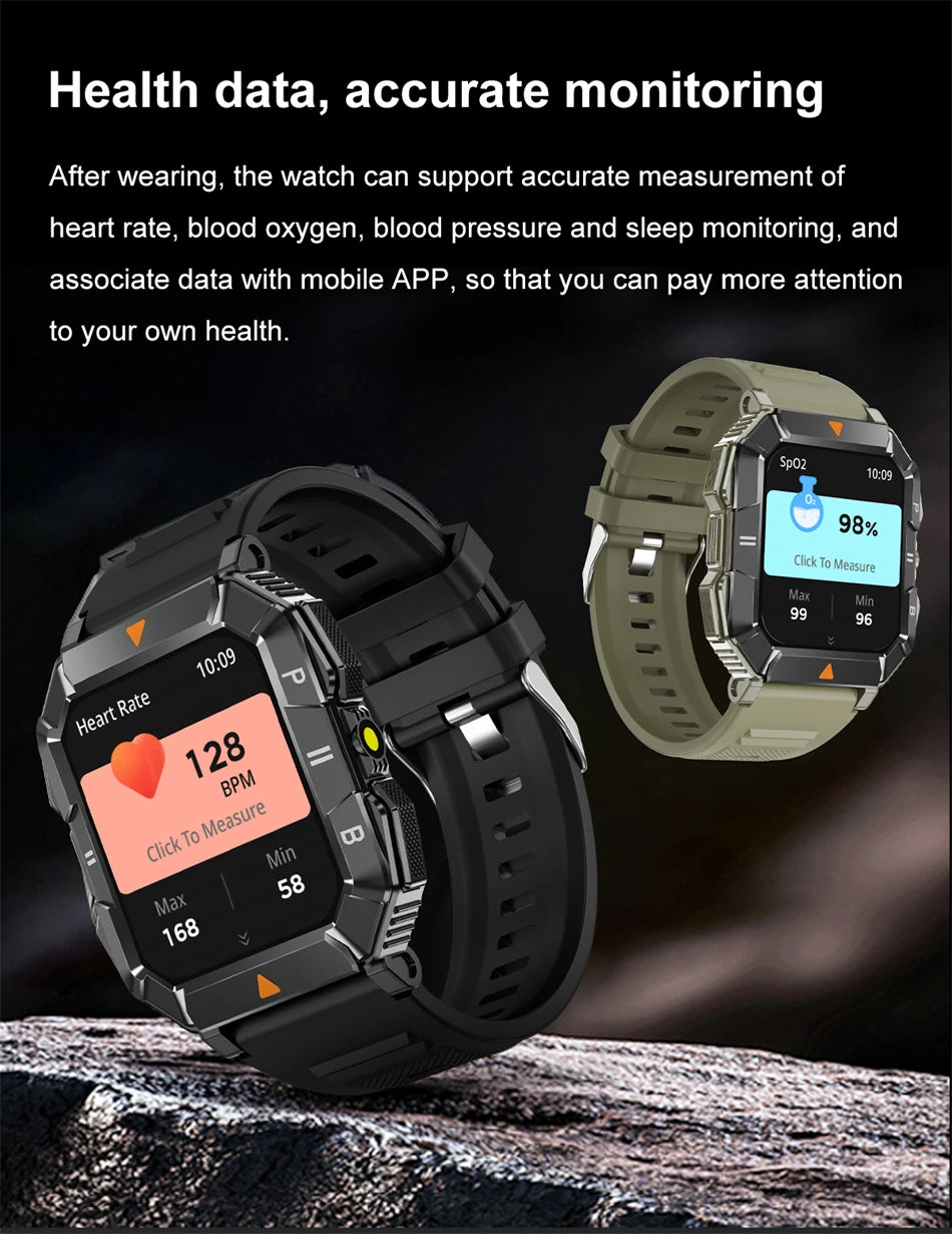 LED Flashlight Smartwatch Men Heart Rate Sleep Monitoring 100+Sport Mode Waterproof Bluetooth Call Military Smart Watch 2024 New