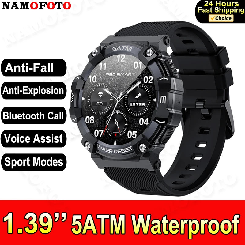 2024 New Smart Watch Men 1.39'' 5ATM IP68 Waterproof Clock Anti-fall Explosion Proof Wristwatch BT Call Outdoor Sport Smartwatch