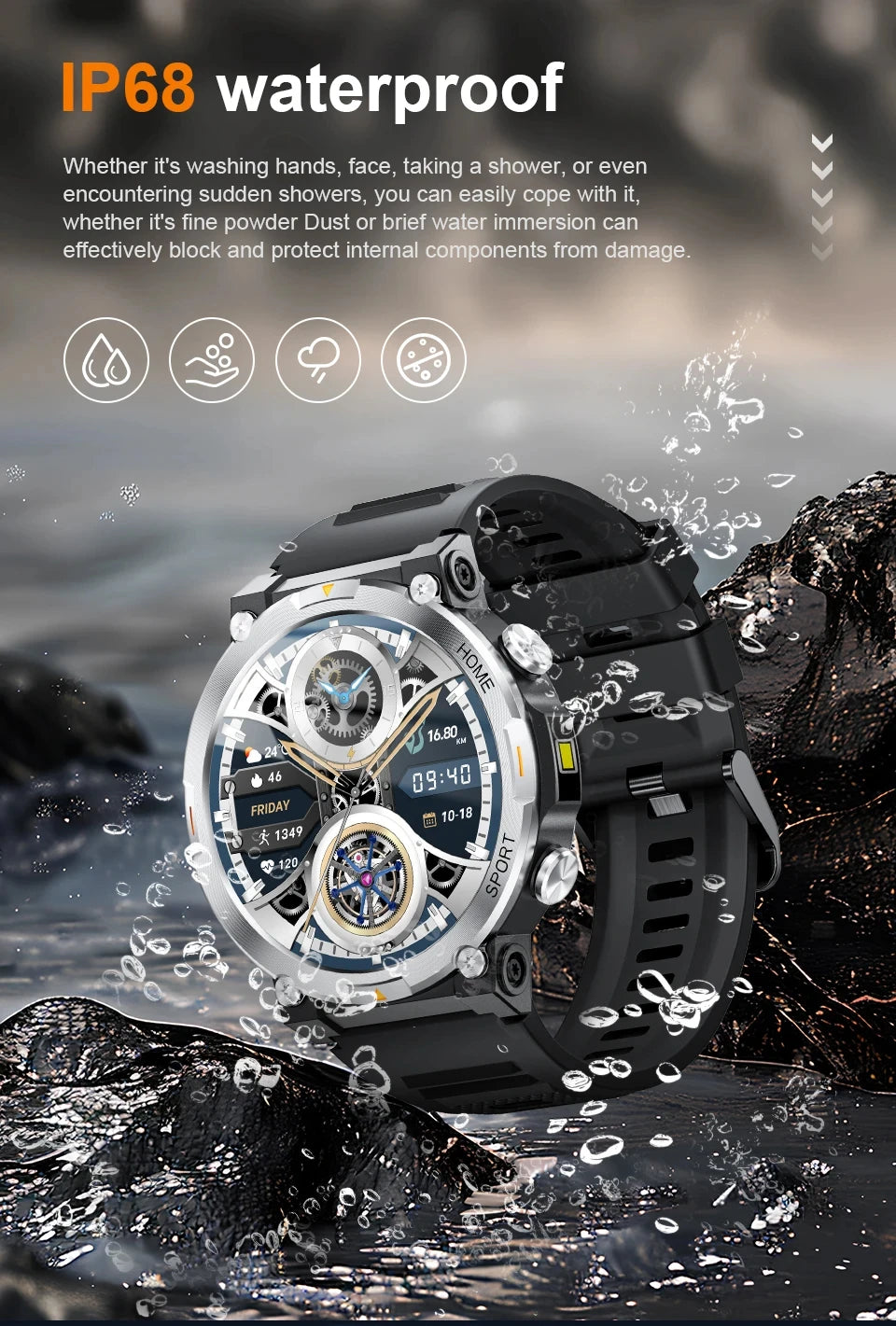 LIGE Smart Watch Men Flashlight Bluetooth Call Sleep Health Monitor Watches Man Sports Waterproof AMOLED Screen Smartwatch 2024