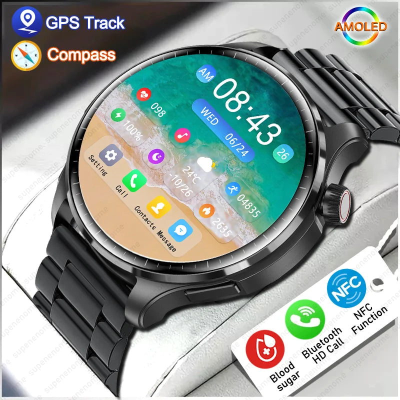 2024 New AMOLED Smart Watch Men‘s Women Bluetooth Call NFC GPS Sports Track Blood Pressure Waterproof Smartwatch For Android iOS