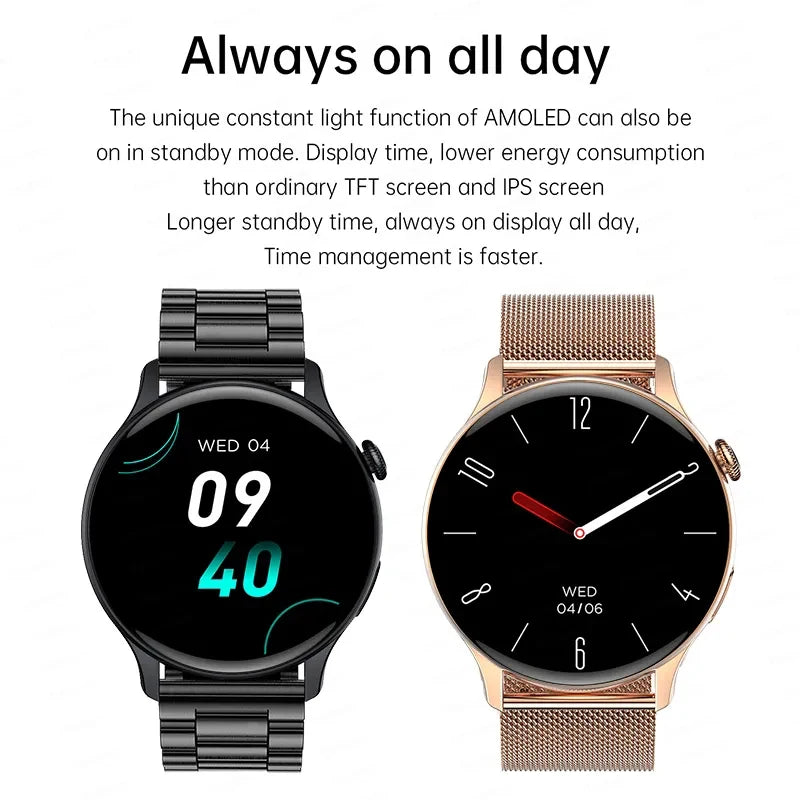 2024 New For Xiaomi Huawei 1.43 inch Bluetooth Call Smart Watch Women Men AMOLED 466*466 HD Pixel Display Smart Watch Ladies