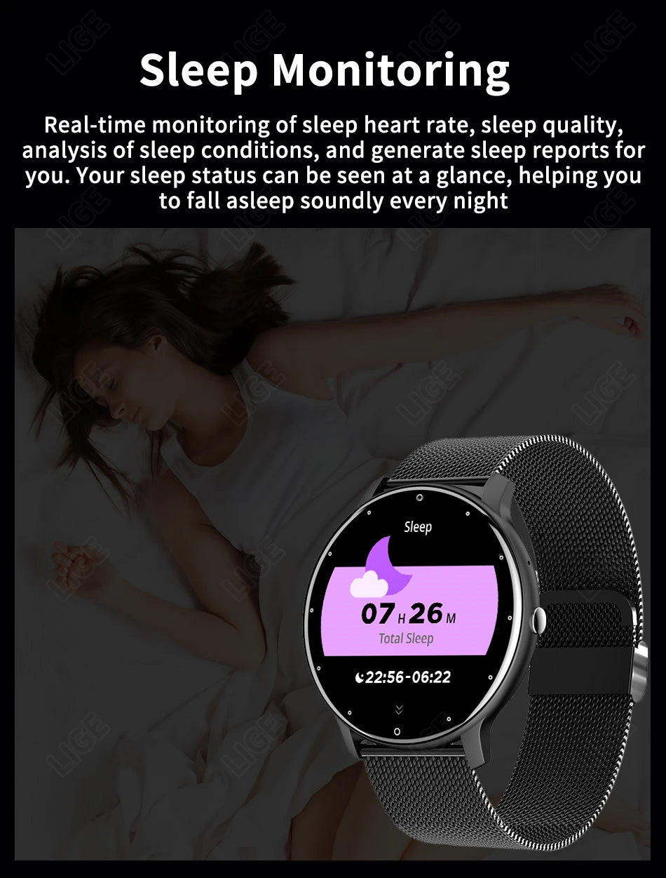 LIGE 2024 New Men Smart Watch Real-time Activity Tracker Heart Rate Monitor Sports Women Smart Watch Men Clock For Android IOS