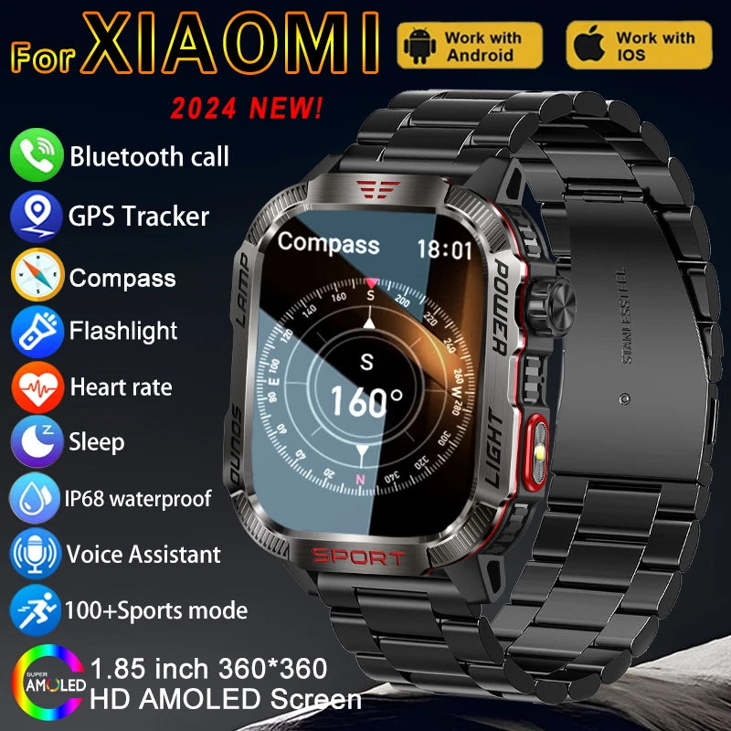 2024 New For Xiaomi Outdoor Smart Watch Men 2.01-Inch HD AMOLED Screen GPS Compass 600 Mah Battery Bluetooth Call SmartWatches