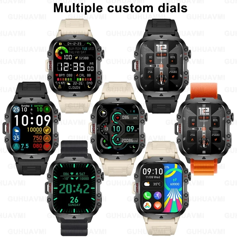 2024 New Rugged Military Black Smart Watch Men For Android Xiaomi Ios 3ATM Waterproof Sport Fitness Ai Voice Smartwatch Outdoor