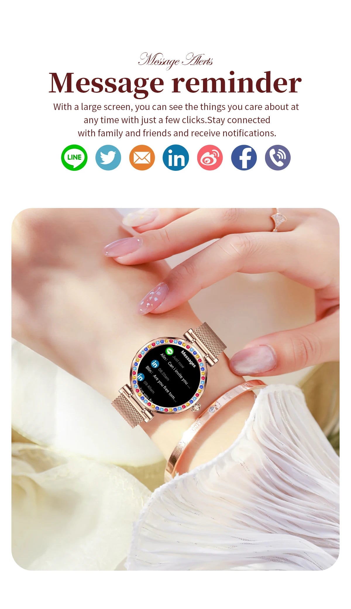 LIGE Pretty Colored-diamonds Smart Watch Woman 2024 Bluetooth Call Waterproof Smartwatch Women Custom Watch Face Ladies Watches