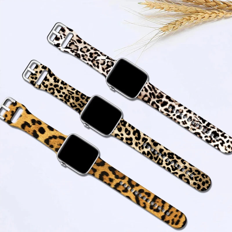 Leopard Silicone Strap for Apple Watch Band 45mm 41mm 49mm 44mm Bracelet for IWatch Series Ultra 9 8 7 6 5 4 3 SE 42mm 40mm 38mm