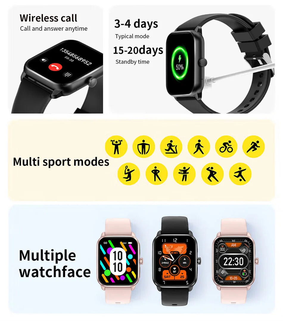 2024 New For Xiaomi Huawei 1.85 inches Bluetooth Call Smartwatch Women Men AMOLED 240*284 HD Pixel Display Smartwatches Ladies