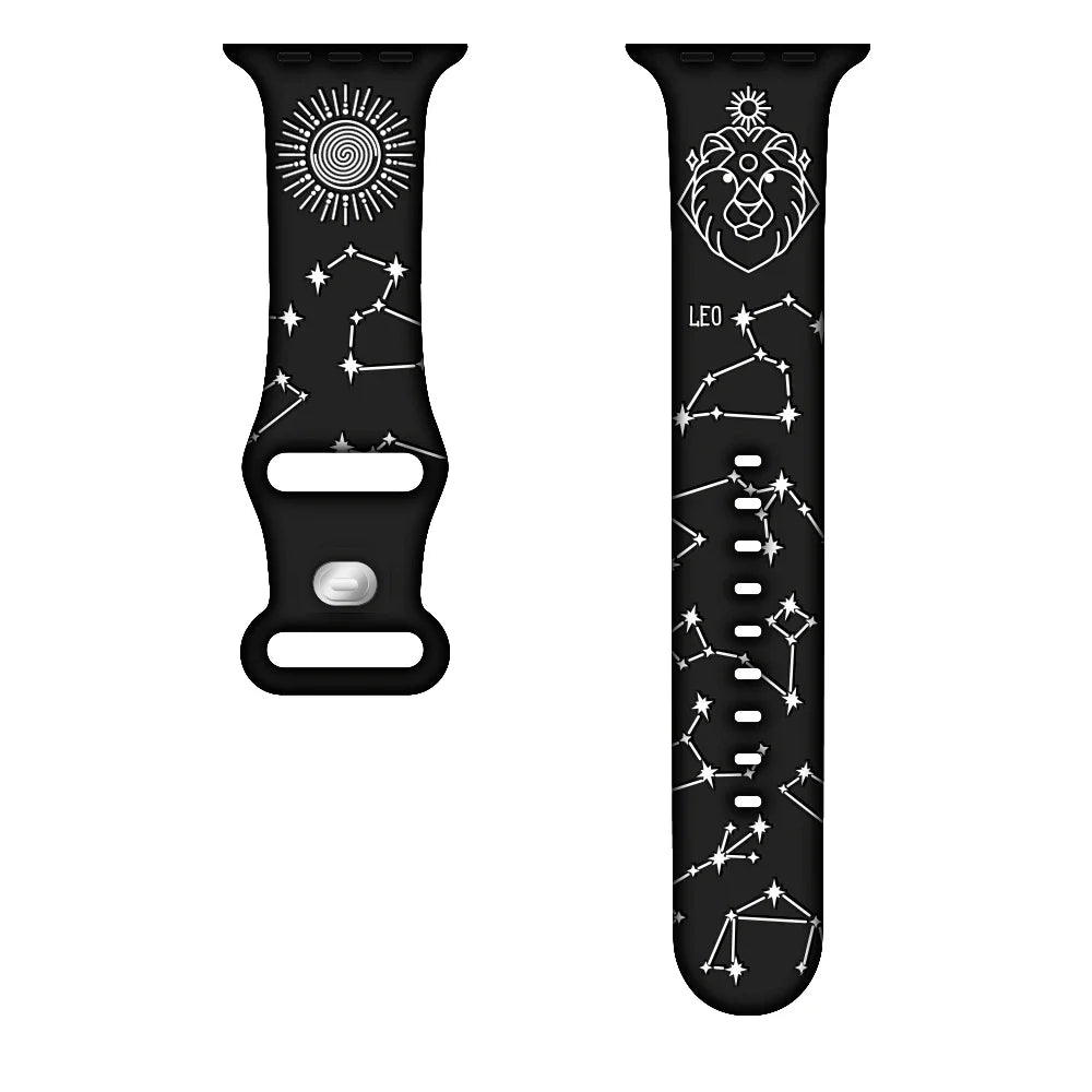 Horoscope Prints Silicone Strap for Apple Watch Band Ultra 2 49mm 45mm 44mm 41mm 38 42mm Bracelet Iwatch Series 9 8 7 6 SE 5 4 3