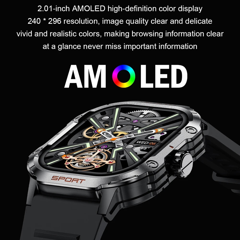 2.01 Inch AMOLED HD Screen Smartwatch Men Sports Fitness Health Monitoring IP68 Waterproof Bluetooth Call Smart Watch 2024 New