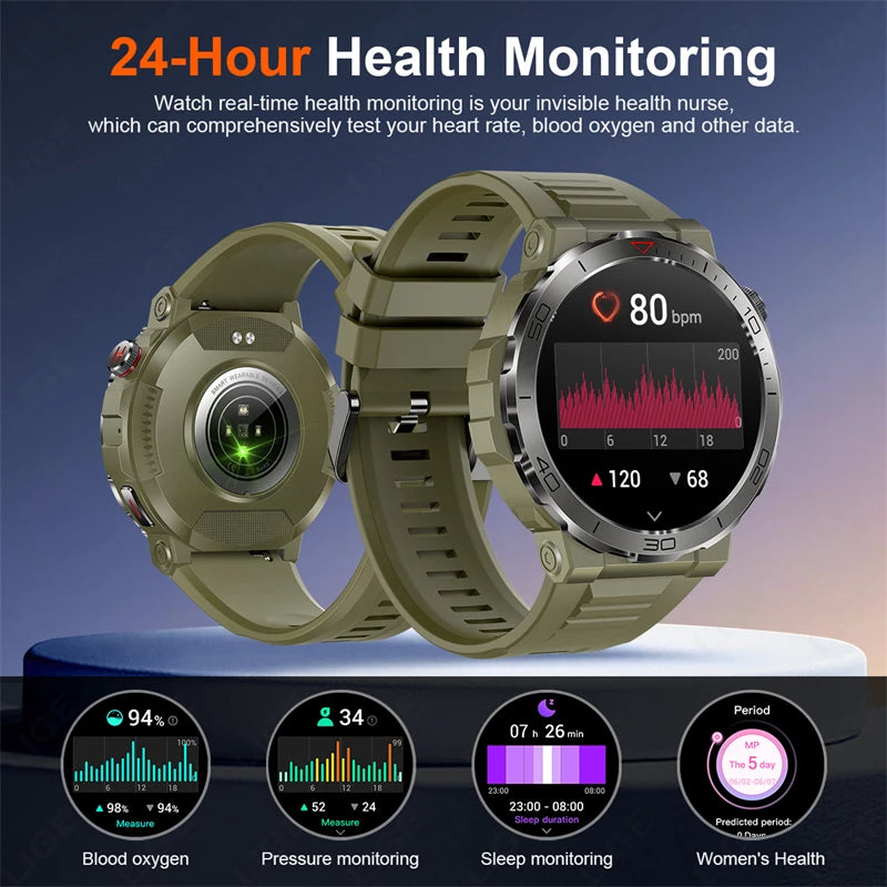 2024 For Huawei Xiaomi Outdoor Compass Smartwatch Men 1.43inch AMOLED Sports Fitness Watch Bluetooth Call Waterproof Smart Watch