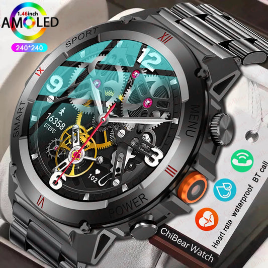 2024 New For Huawei Xiaomi Smart Watch Men GPS Track LED Flashlight Outdoor Sport Fitness Waterproof Bluetooth Call Smartwatch