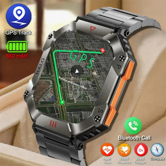 2024 New Men's Smart Watch 650 mAh Large Battery Durable Military Smart Watch for Men Compass GPS Movement Track Smartwatches