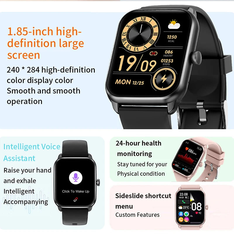 2024 New For Xiaomi Huawei 1.85 inches Bluetooth Call Smartwatch Women Men AMOLED 240*284 HD Pixel Display Smartwatches Ladies