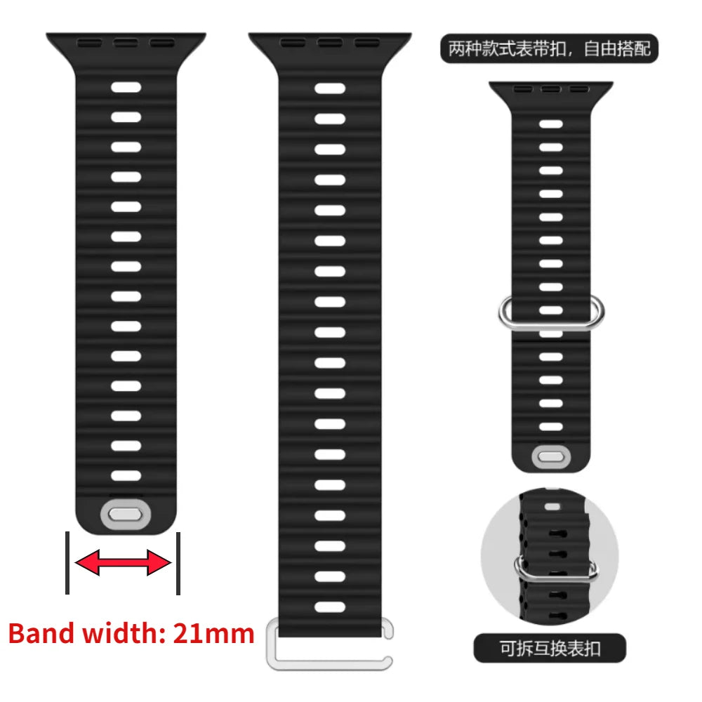 Ocean Silicone Strap For Apple Watch Band Ultra 49mm 45mm 41mm 44mm 40mm 42mm 38 mm 45 mm Wristband iWatch Series 9 8 7 SE 3 5 6