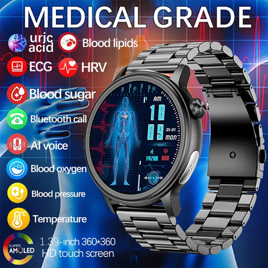 2024 New Non-Invasive Blood Sugar Men smartwatch Heart Rate Blood Pressure Health Women Smart Watch AI Medical Diagnostic Watch