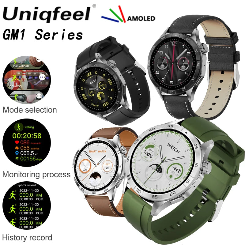 Uniqfeel GM1 Smart Watch 2024 AMOLED HD Screen Bluetooth Call Smart Watches For Men Fitness Smartwatch For Women smartwatch nfc