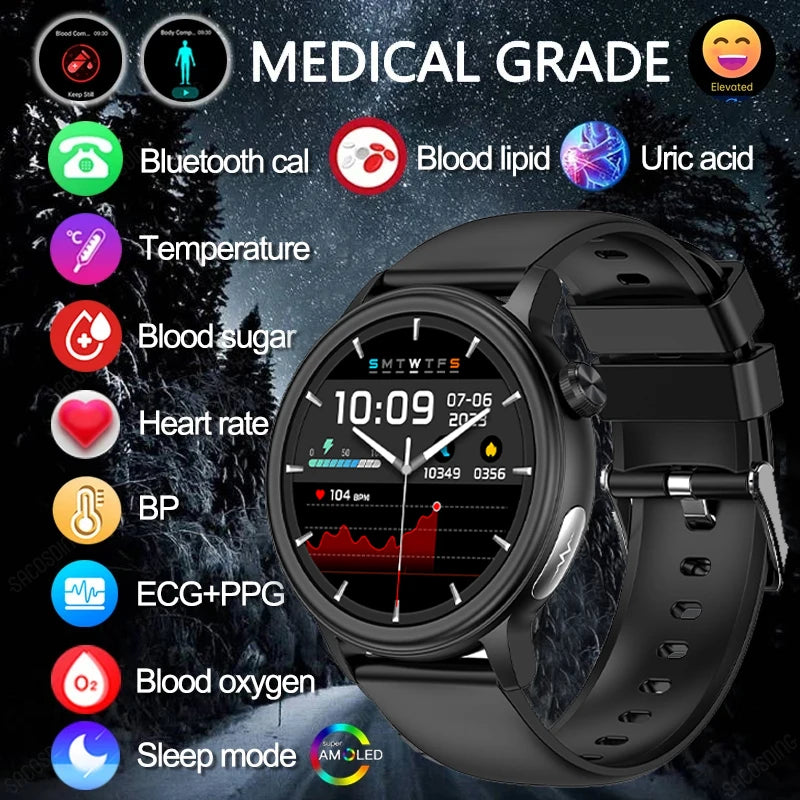 2024 New Blood Glucose Smart Watch Men ECG+HRV Blood Pressure Health Monitor Fitness Watches IP68 Waterproof Smartwatch Women