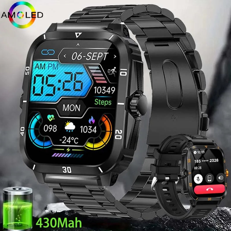 2024 New Rugged Military Fitness Smart Watch Men For Android Xiaomi IOS 3ATM Waterproof Sport Ai Voice Call Smartwatch Outdoor