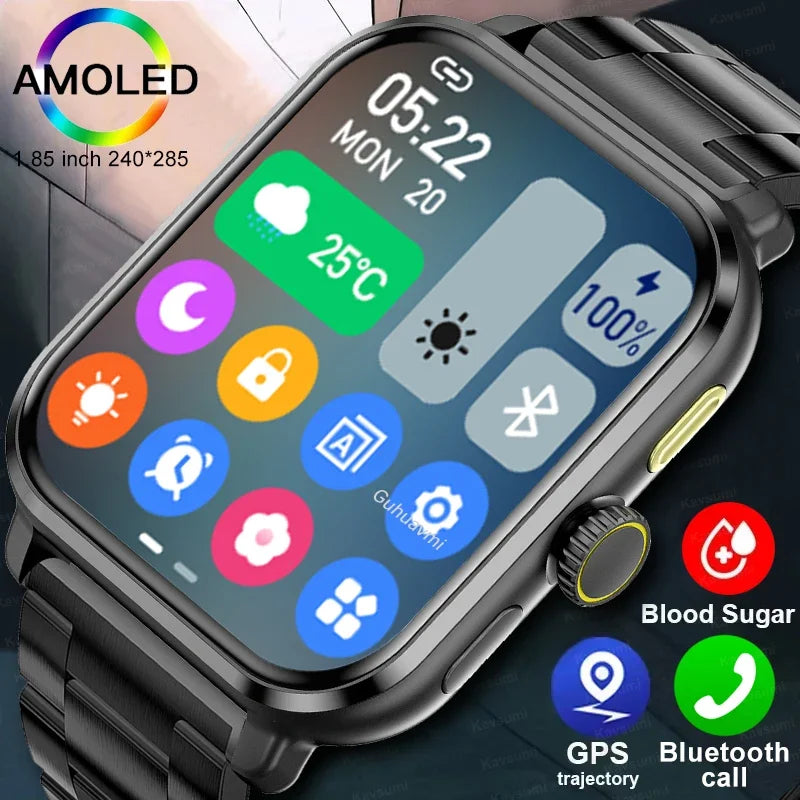 2024 New For Android AMOLED Smart Watch Men Blood Sugar Bluetooth Call GPS Sport Tracker IP68 Waterproof Women Smartwatch Clock