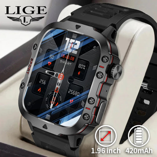 LIGE Rugged Military Smart Watch Men Bluetooth Call 3ATM Waterproof Heart Rate Sleep Monitoring Smartwatch 2024 For Android IOS