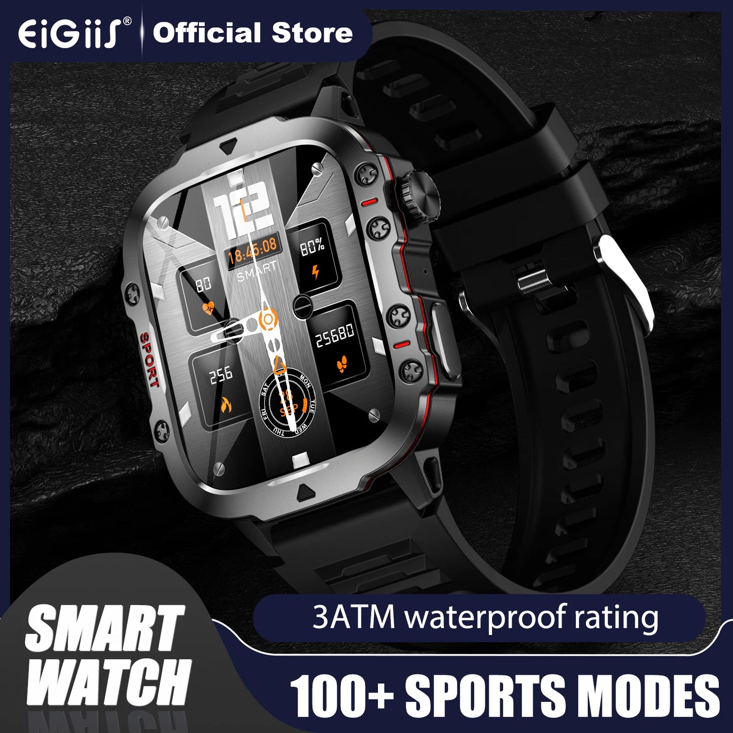 EIGIIS 2024 New Smart Watch 3ATM Waterproof For Men 1.96" HD Fitness Watch Heart Rate SpO2 Sleep Tracker 110+ Sports Mode QX11