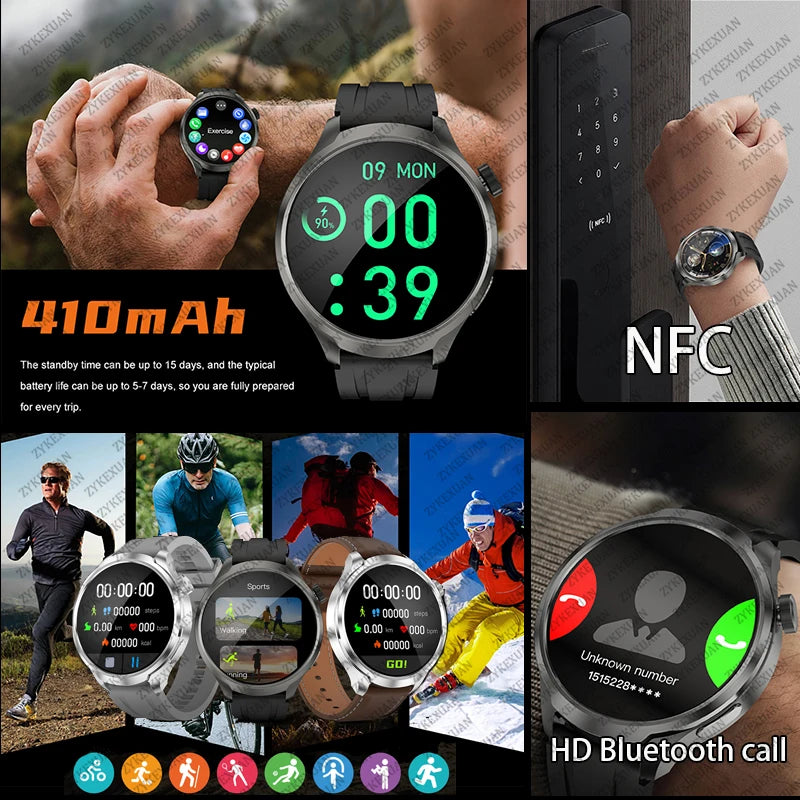 For HUAWEI Outdoor Sports Smart Watch Men AMOLED Screen NFC GPS Compass Heart rate Waterproof Bluetooth Call SmartWatch 2024 New