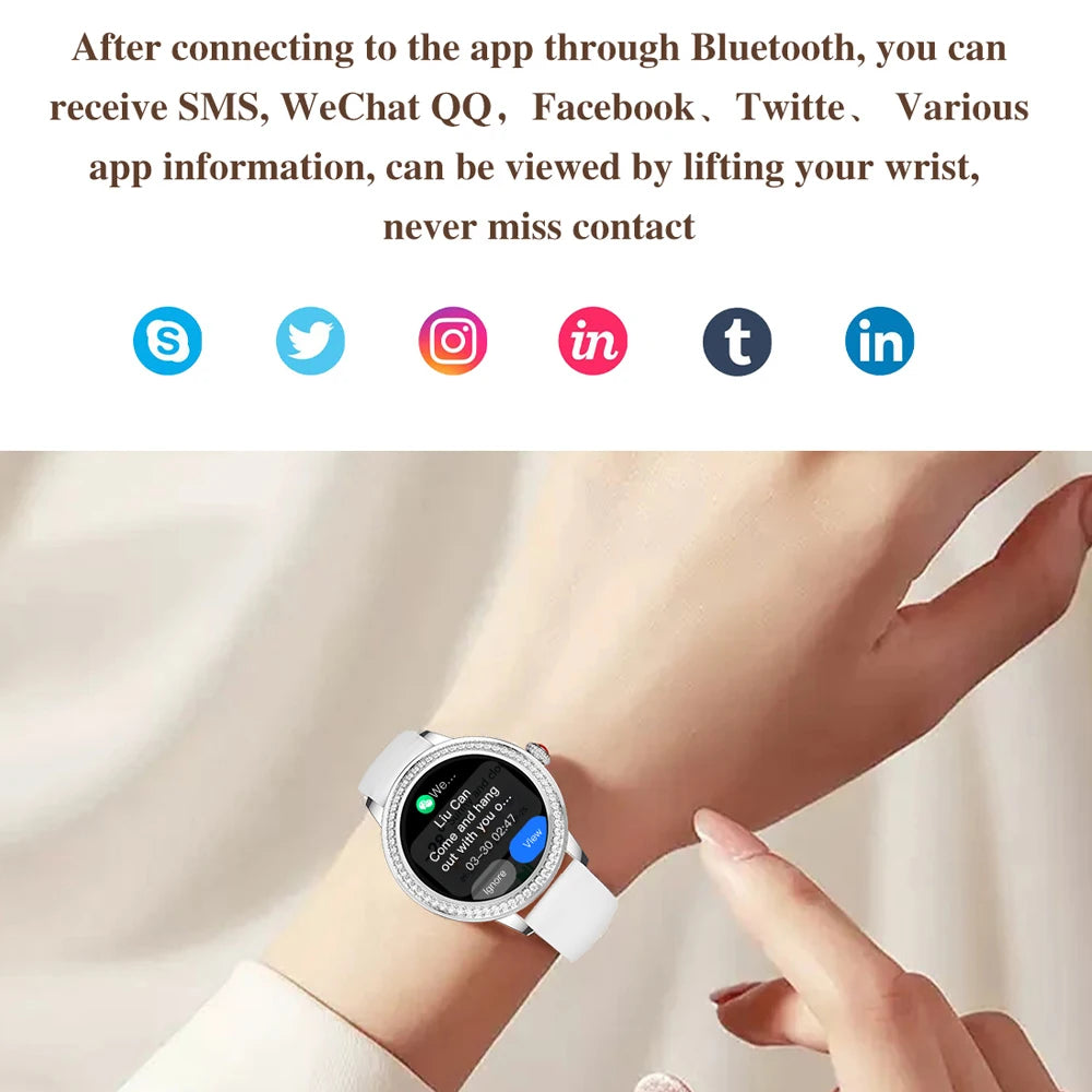 2024 New Smart Watch Women 1.26 inch Diamond Case Sports Bracelet Heart Rate Blood Oxygen Bluetooth Call Smartwatch For Xiaomi