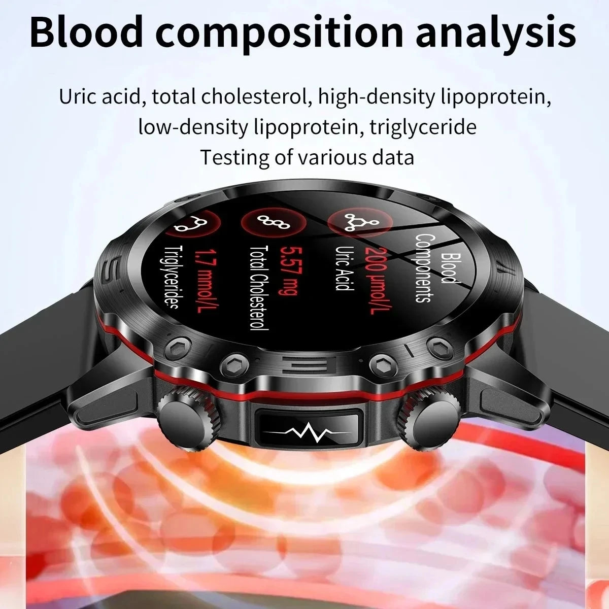 Blood Lipids Uric Acid Blood Glucose Smart Watch For Men ECG+PPG Fitness Tracker Clock Bluetooth Call Health Smartwatch 2024 New