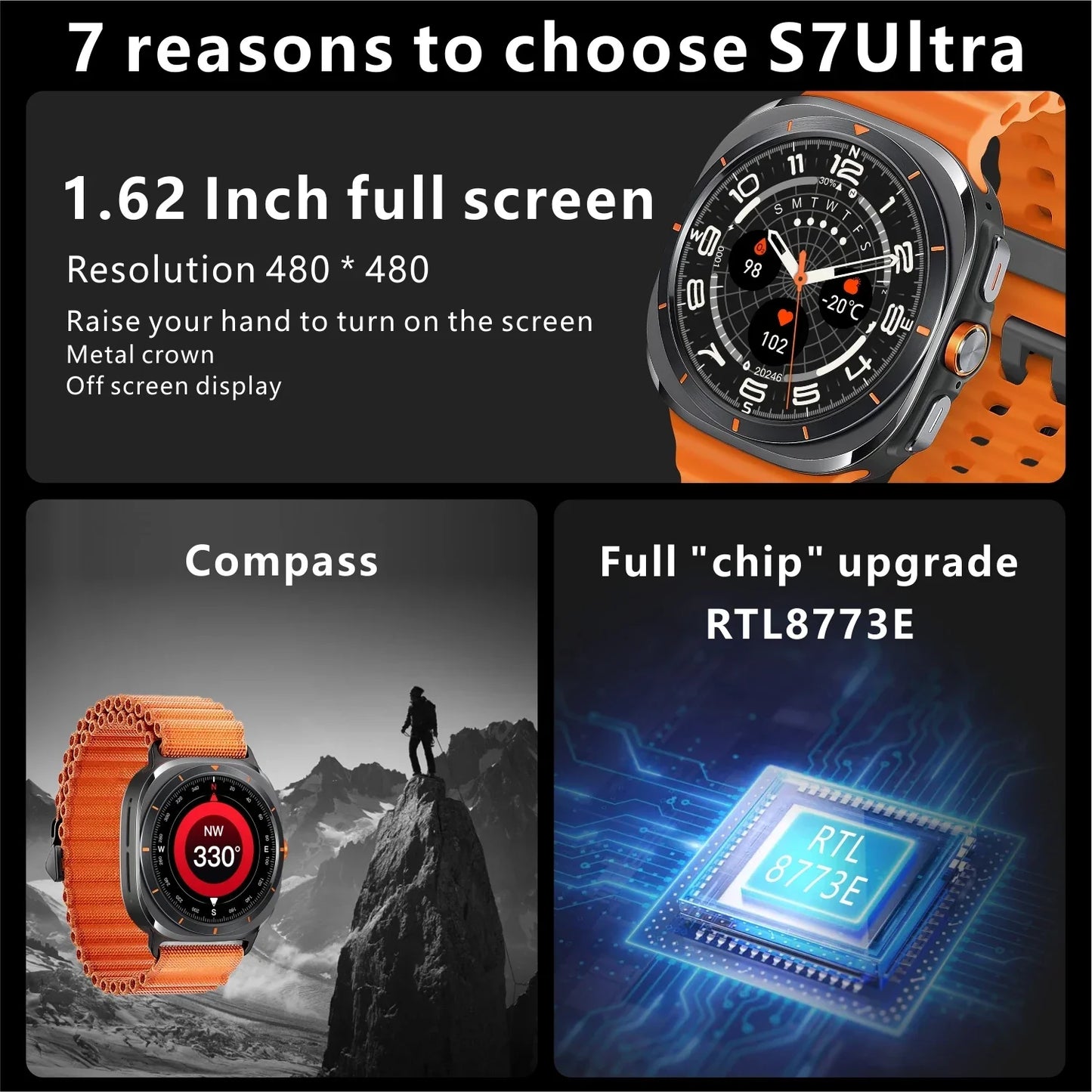 2024 Watch 7 Ultra 47mm Smart Watch S7 Bluetooth Call Compass Smartwatch for Men Women 1.62" HD Screen Sports Fitness Tracker