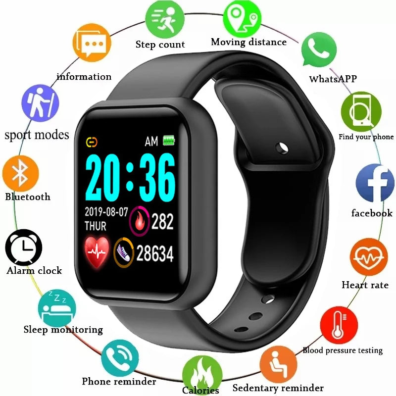 New Smart Watch Color Screen Step Counting Multi Sport Mode Message Reminder Photography Music Remote Control Smartwatch Y68 D20